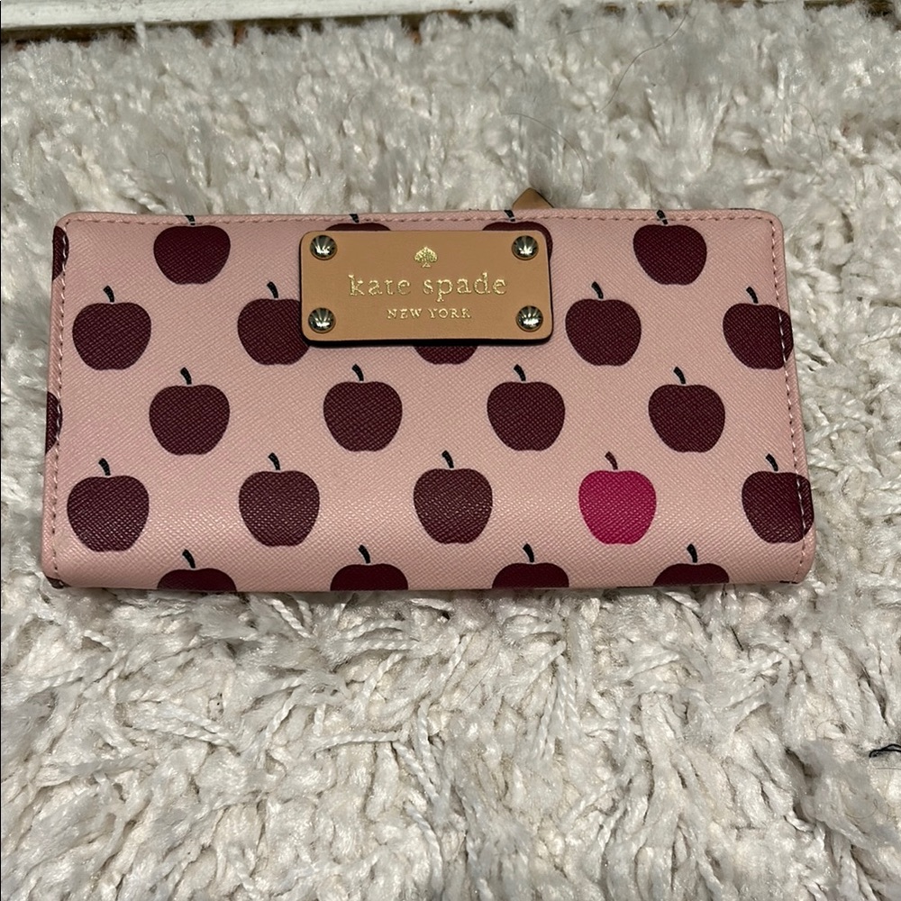 Kate Spade Blush and Burgundy Apple Print Wallet